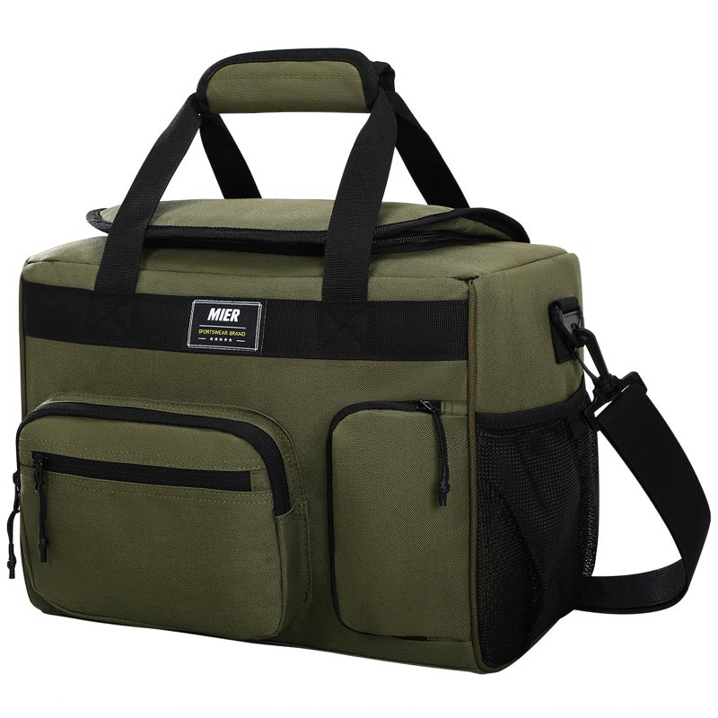 MIER Large Lunch Box for Men Women Adult Insulated Soft Sided Cooler 30 Can Leakproof Lunch Bag Collapsible for Work Travel Camping Beach, 18L (Army Green-No Luggage Strap) - Image 1