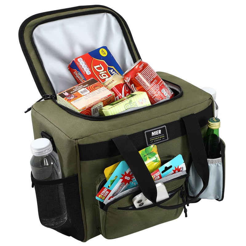 MIER Large Lunch Box for Men Women Adult Insulated Soft Sided Cooler 30 Can Leakproof Lunch Bag Collapsible for Work Travel Camping Beach, 18L (Army Green-No Luggage Strap) - Image 4