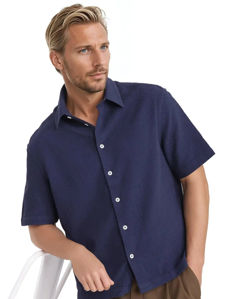 Rare Rabbit Men's Textured Boxy Fit Solid Shirt