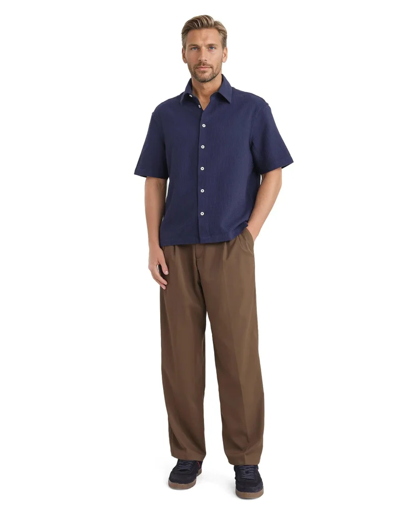 Rare Rabbit Men's Textured Boxy Fit Solid Shirt