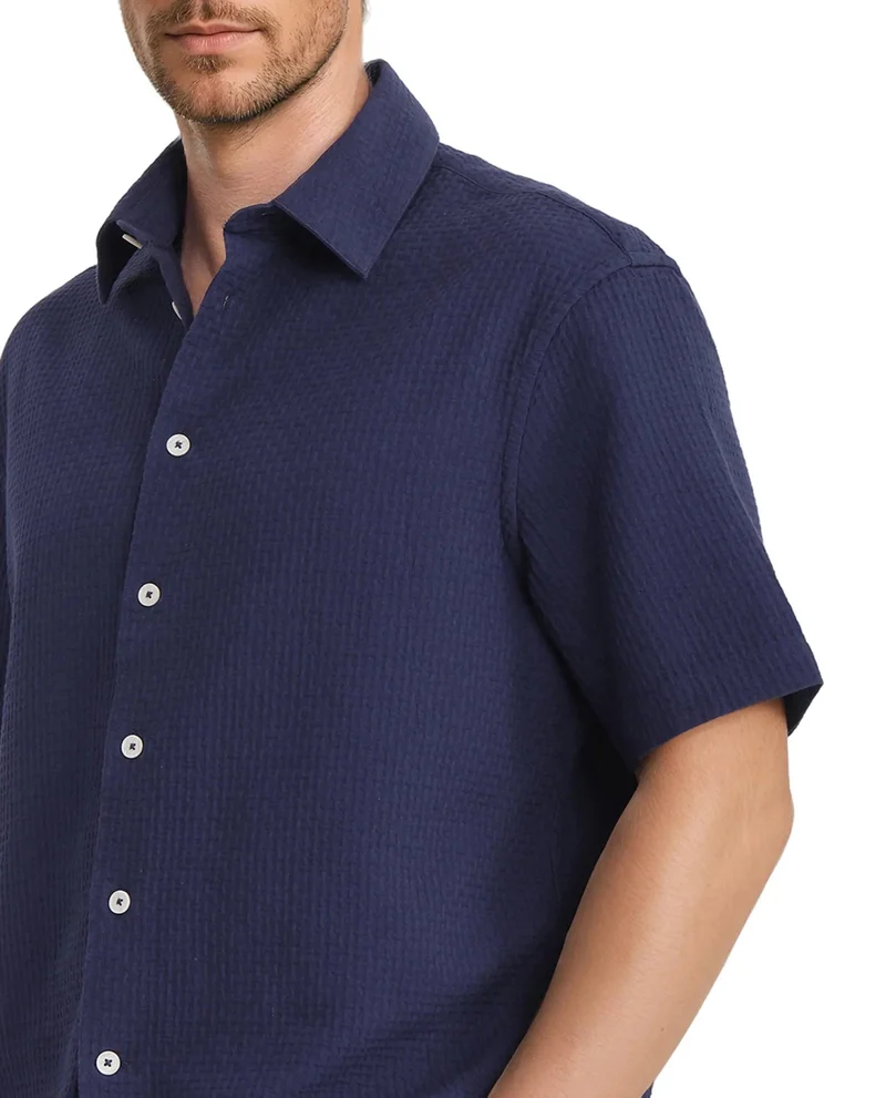 Rare Rabbit Men's Textured Boxy Fit Solid Shirt