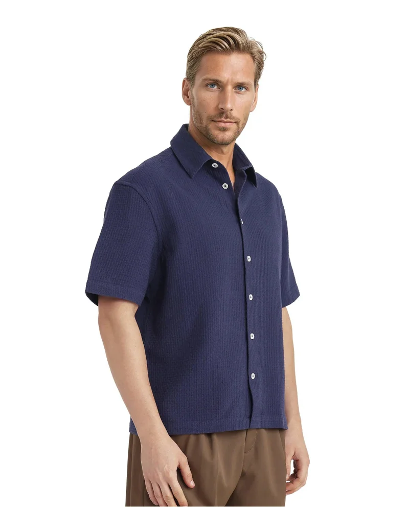 Rare Rabbit Men's Textured Boxy Fit Solid Shirt