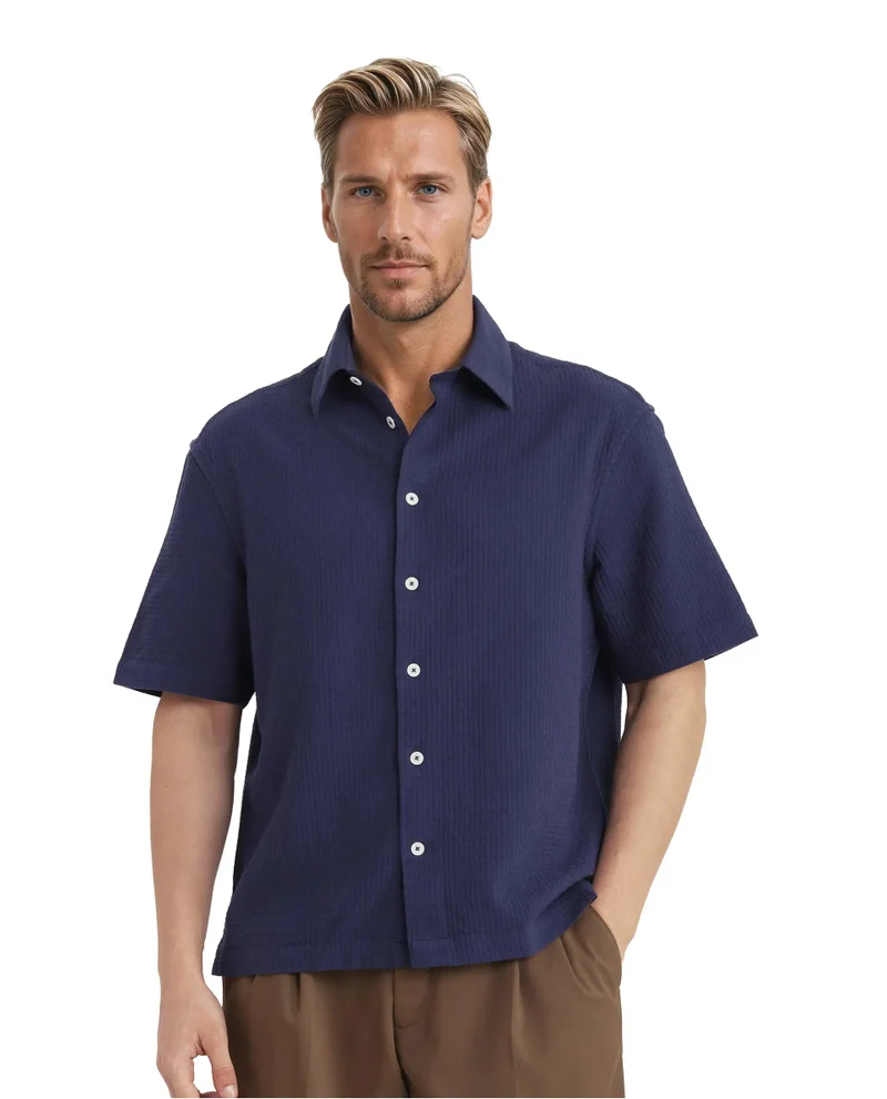 Rare Rabbit Men's Textured Boxy Fit Solid Shirt