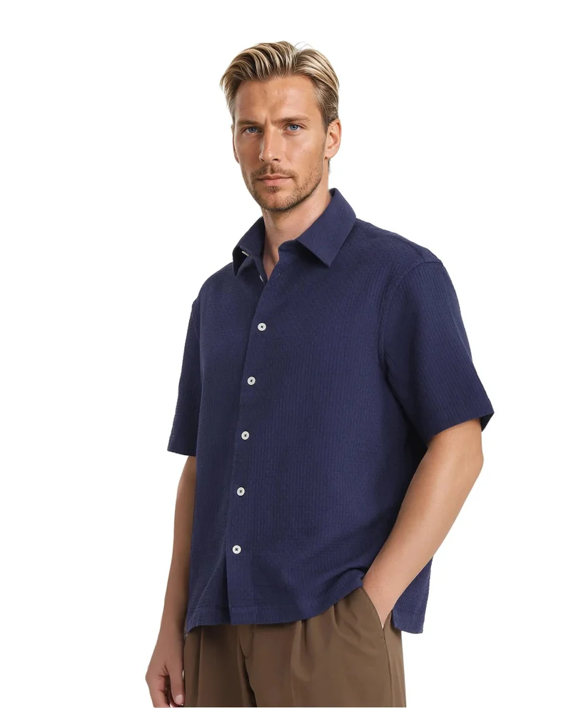 Rare Rabbit Men's Textured Boxy Fit Solid Shirt