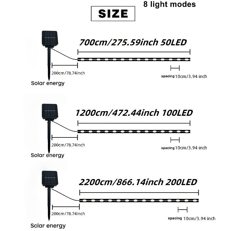 1 قطعة ضوء أنبوبي شمسي، 8 أوضاع إضاءة، حلقة LED، مناسب للديكور اليدوي، مثالي للفناء والحديقة والشرفة والسياج والشجرة والترامبولين وحفل الزفاف وحفلة عيد الميلاد وزينة الكريسماس، سلسلة إضاءة تلبي احتياجات 11 عطلة - Image 2