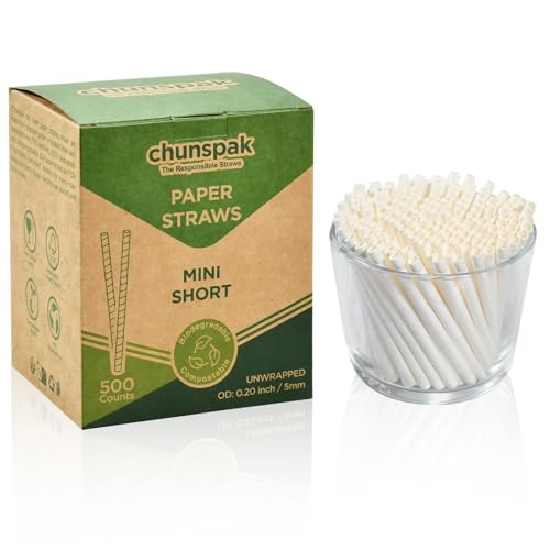 Chunspak 3'' Mini Paper Straws, Small Paper Sticks, Tasting Straws, Sample Straws, Stir Sticks, Fit for 1oz 2oz 3oz 4oz Portion Cups, DIY Crafts - 0.20"/5mm Dia. White, 500 Counts - Image 1