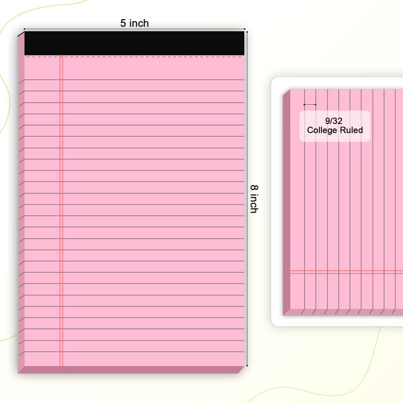 AILZFEI 6pcs Small Note Pad 5x8 College Ruled Pink Legal Pads Paper Notepads 6 Pack Study Back Writing Pads 5 x 8 Legal Pads Perforated Narrow Ruled Pads of Paper Pink - Image 2