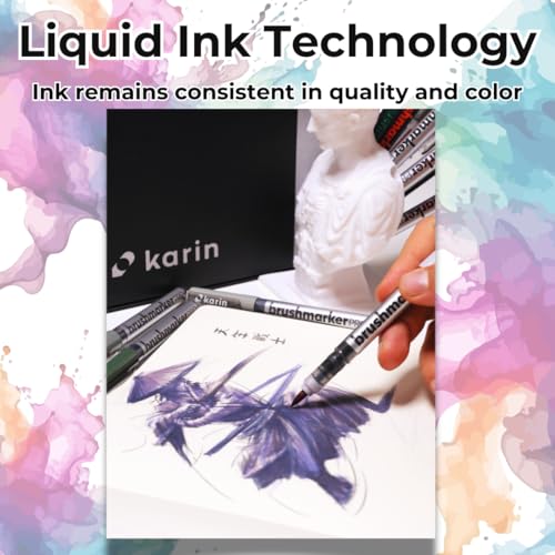 Karin Brushmarker Pro 12pc Flower Colors brush tip markers Set, Blendable, Water-Based, Brush Markers for Adults and Artists, 12 Mixable Colors, Adult Markers for Coloring Books and more - Image 2