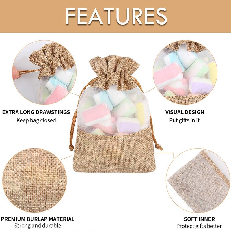 CCINEE 12PCS Burlap Drawstring Gift Bag  5 X 7 Inch Organza Treat See Through Bags for Jewelry Sheer Easter Gifts Pouch Wedding Baby Shower Party Favor - Image 3