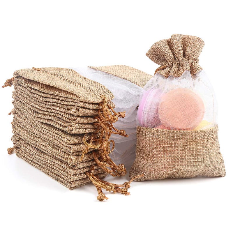 CCINEE 12PCS Burlap Drawstring Gift Bag  5 X 7 Inch Organza Treat See Through Bags for Jewelry Sheer Easter Gifts Pouch Wedding Baby Shower Party Favor - Image 1