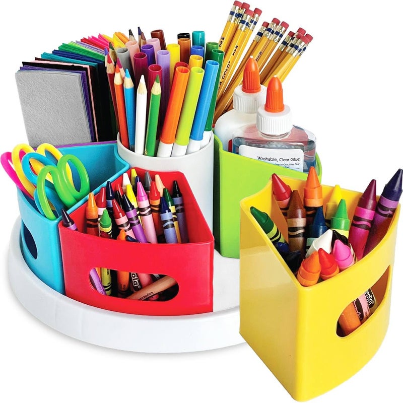 Hapinest Rotating Art Supply Organizer for Kids, Crayon Marker and Pencil Storage Solution for School Teachers and Classroom Crafts, Rotating Desk Organizer Caddy for Kids, Art Supply Caddy For Kids - Image 1