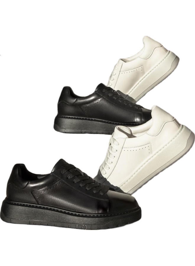 DESAI Men'S Genuine Leather Thick-Soled Casual Board Shoes Men'S All-Match Fashion White Shoes White 38 - Image 1