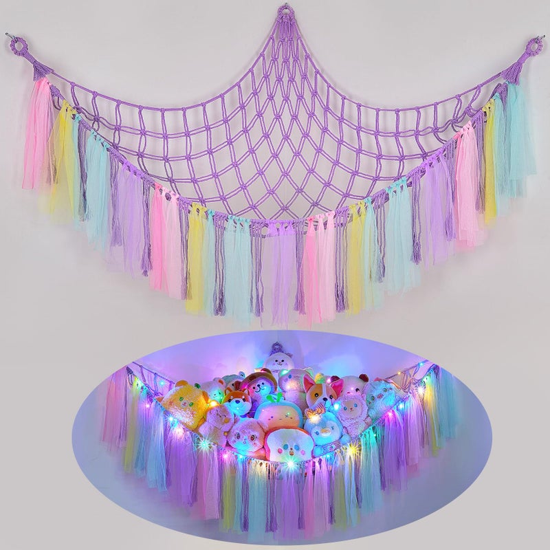FIOBEE Stuffed Animals Net or Hammock with LED Light, Toy Hammock Hanging Stuffed Animals Storage Organizer Holder Room DÃ©cor for Nursery Kids Bedroom - Image 1