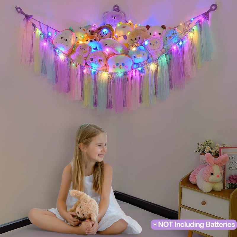 FIOBEE Stuffed Animals Net or Hammock with LED Light, Toy Hammock Hanging Stuffed Animals Storage Organizer Holder Room DÃ©cor for Nursery Kids Bedroom - Image 2