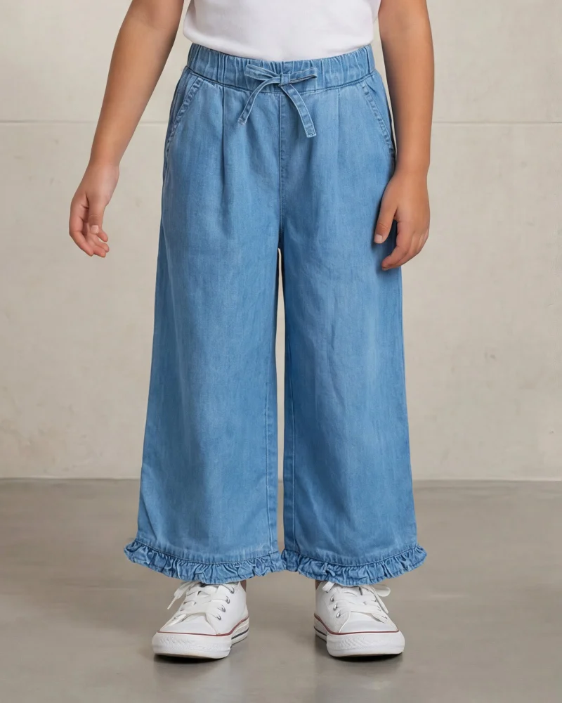 Redtag Girls Dark Wash Wide Leg Lyocell Trousers (2 to 8 Yrs)