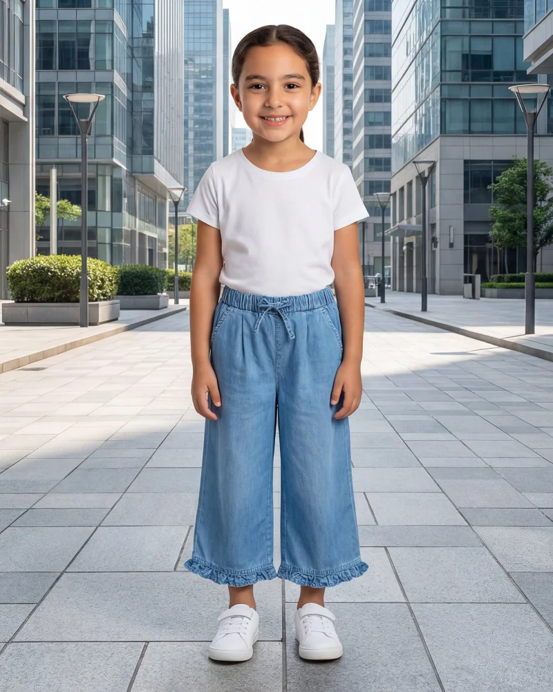 Redtag Girls Dark Wash Wide Leg Lyocell Trousers (2 to 8 Yrs)