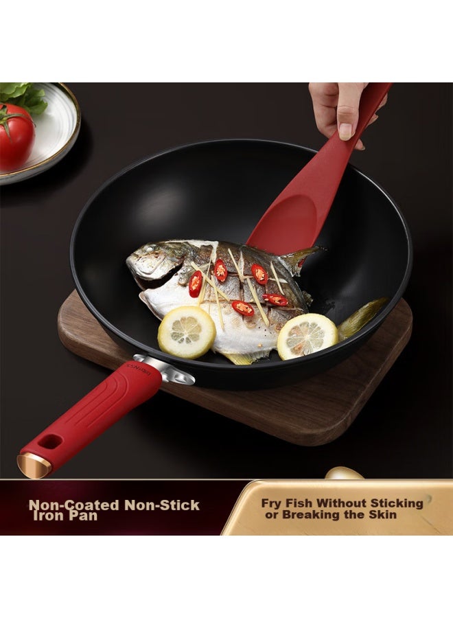 Ssn Wok Iron Pan, Non-coated Household Stir-fry Pan, Induction Cooker Wok, Pure Iron Gas Stove Wok, Ultra-light Stir-frying Pan With Spatula, 30cm - Image 5