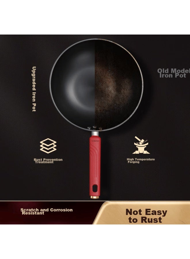 Ssn Wok Iron Pan, Non-coated Household Stir-fry Pan, Induction Cooker Wok, Pure Iron Gas Stove Wok, Ultra-light Stir-frying Pan With Spatula, 30cm - Image 2