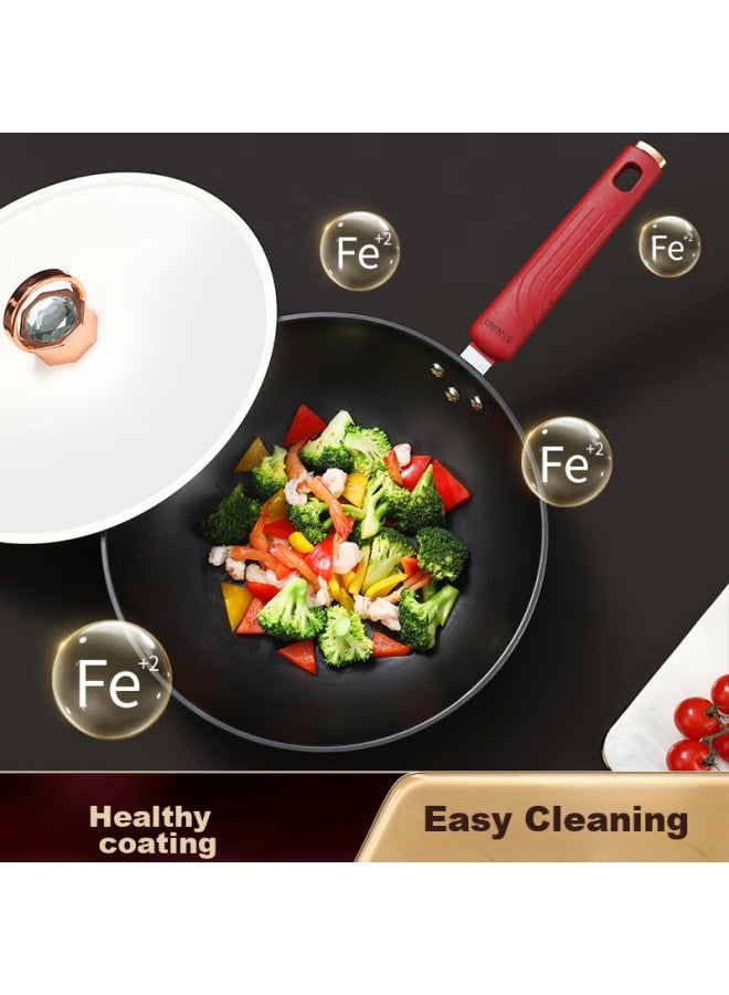 Ssn Wok Iron Pan, Non-coated Household Stir-fry Pan, Induction Cooker Wok, Pure Iron Gas Stove Wok, Ultra-light Stir-frying Pan With Spatula, 30cm - Image 3