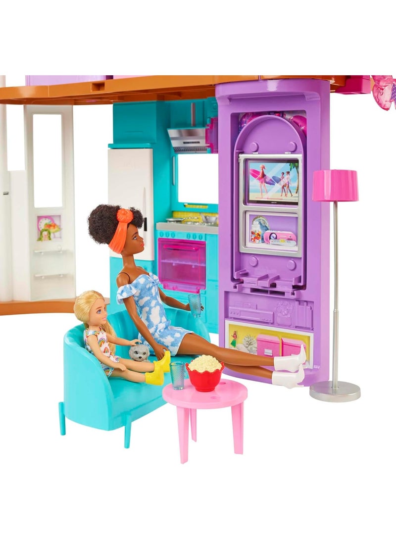 Barbie Malibu House Playset - 36-Piece Dream Vacation Dollhouse with 6 Rooms & Swing Elevator, Age 3+ - Image 4