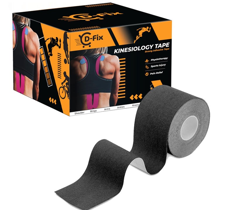 D-Fix ® Kinesiology Tape (5 m X 5 cm) Latex Free Breathable Athletic Sports Tape for Injury, Muscle Support, Pain Relief, Joint Support and Physiotherapy-Black - Image 1