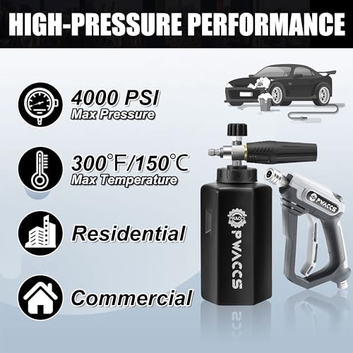 PWACCS Pressure Washer Foam Gun, Short Pressure Washer Gun, Foam Cannon for Car Wash Kit with 1/4" Quick Connector, Pressure Wash Handle for Power Washer with M22 Male Inlet, 4000 PSI, 1.5 Liter - Image 5