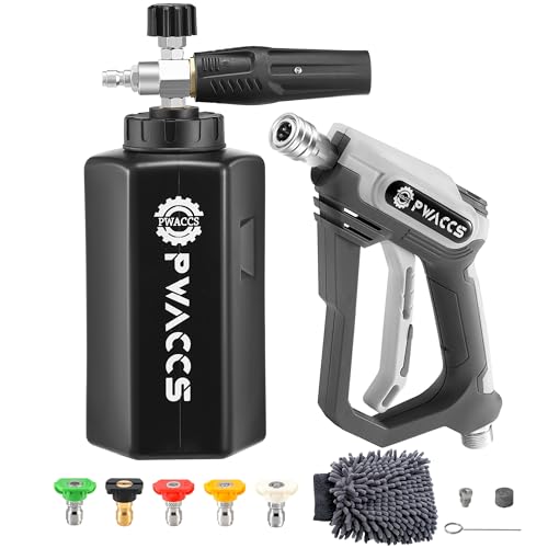 PWACCS Pressure Washer Foam Gun, Short Pressure Washer Gun, Foam Cannon for Car Wash Kit with 1/4" Quick Connector, Pressure Wash Handle for Power Washer with M22 Male Inlet, 4000 PSI, 1.5 Liter - Image 1