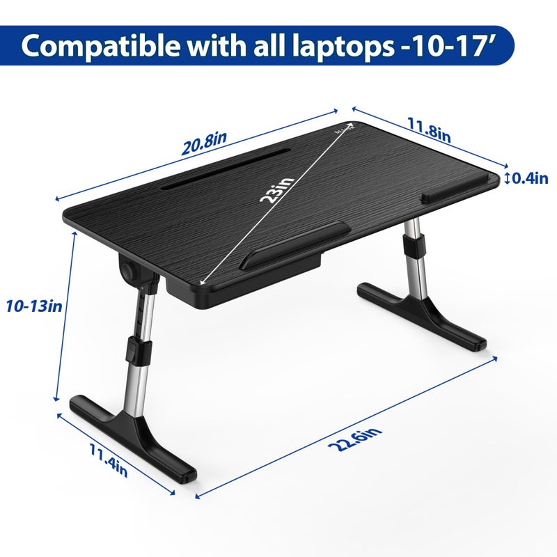 Besign LT05 Adjustable Laptop Table, Lap Desk, Portable Standing Bed Desk, Foldable Sofa Breakfast Tray, Notebook Computer Stand for Reading and Writing, Medium Size, Black - Image 5
