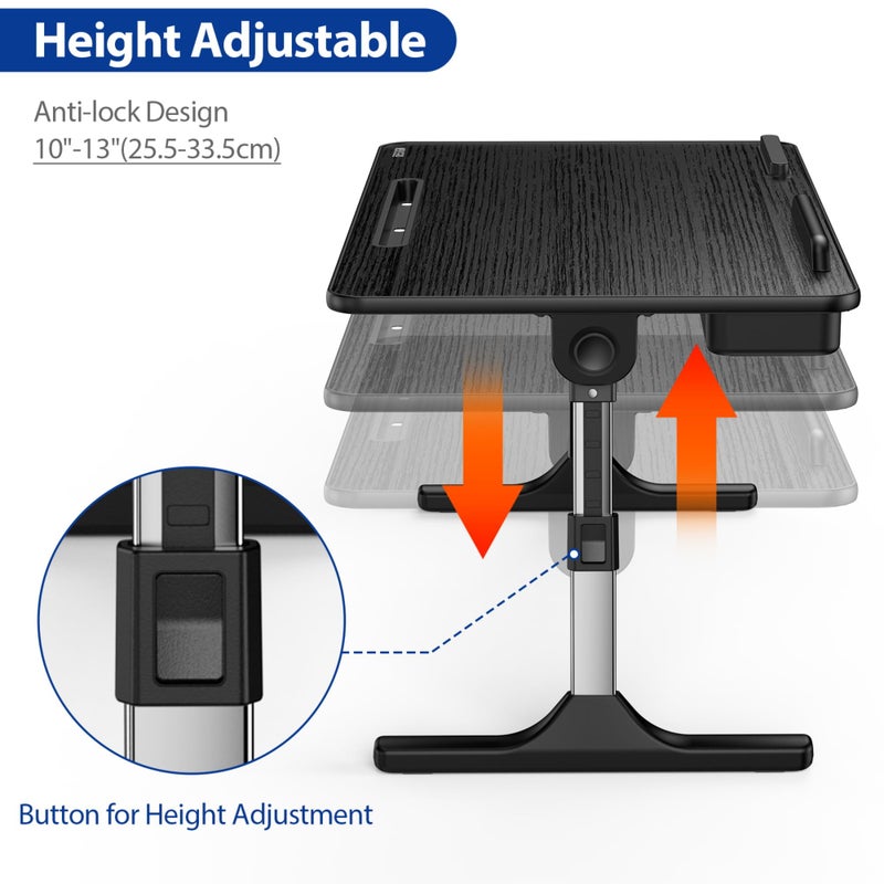 Besign LT05 Adjustable Laptop Table, Lap Desk, Portable Standing Bed Desk, Foldable Sofa Breakfast Tray, Notebook Computer Stand for Reading and Writing, Medium Size, Black - Image 3