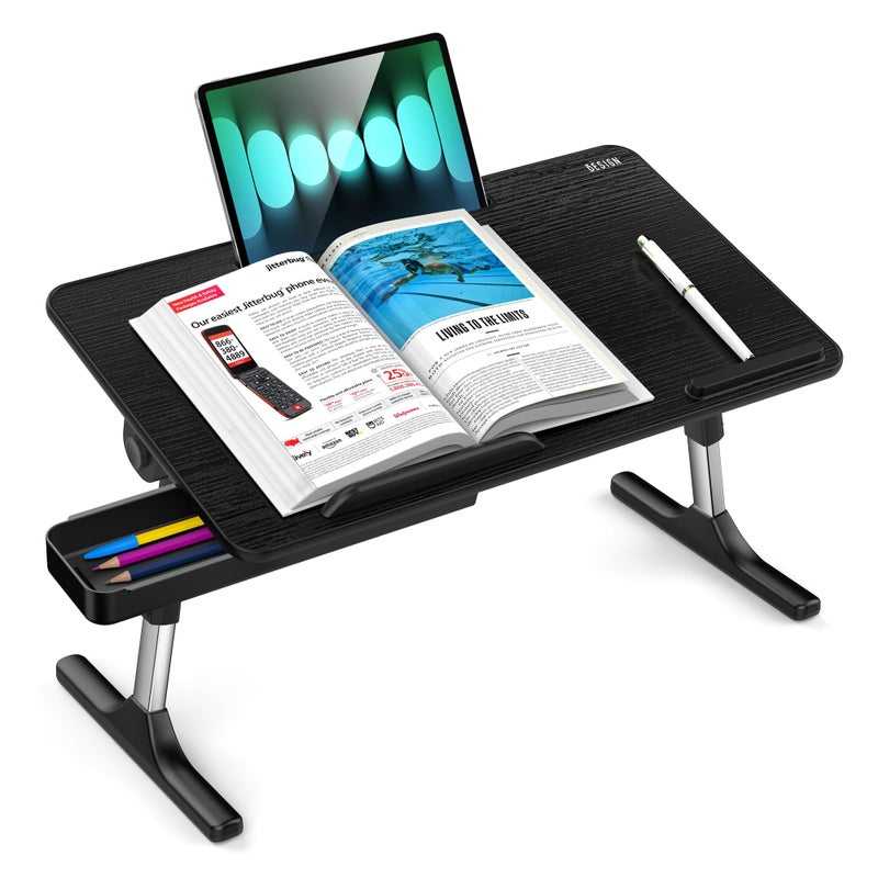 Besign LT05 Adjustable Laptop Table, Lap Desk, Portable Standing Bed Desk, Foldable Sofa Breakfast Tray, Notebook Computer Stand for Reading and Writing, Medium Size, Black - Image 2