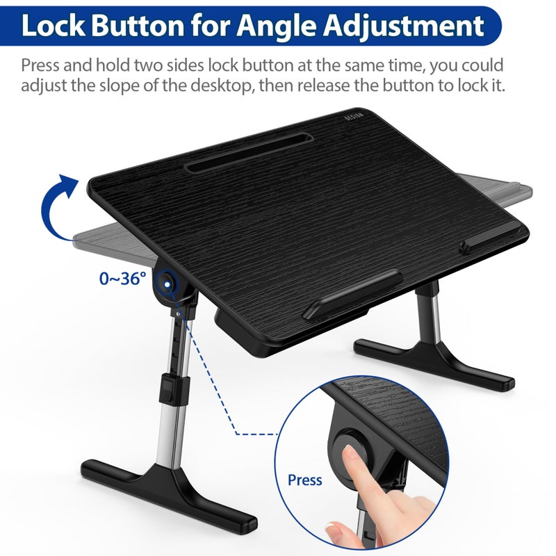 Besign LT05 Adjustable Laptop Table, Lap Desk, Portable Standing Bed Desk, Foldable Sofa Breakfast Tray, Notebook Computer Stand for Reading and Writing, Medium Size, Black - Image 4