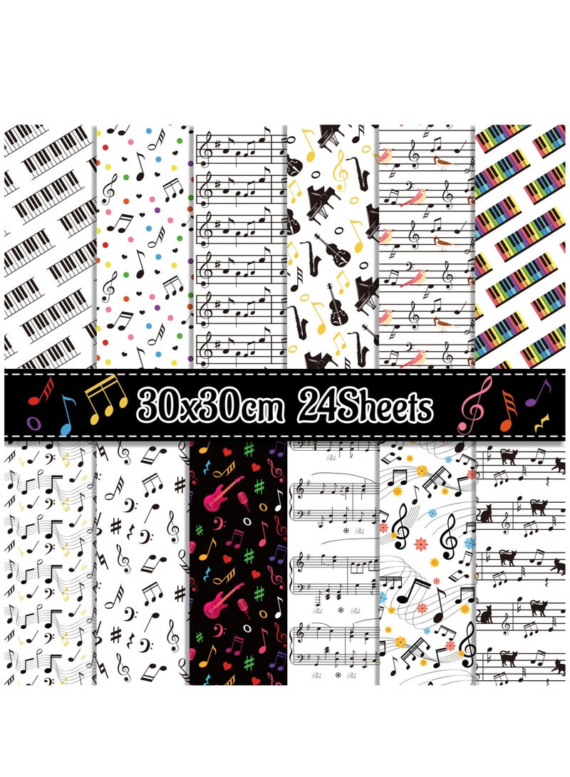 Zikra 24 Sheets Musical Notes Scrapbook Paper Pad Double-Sided Black White Music Themed Pattern Decorative Craft Paper for Card Making Photo Album Journal DIY Craft, 11.8'' x 11.8'' - Image 1