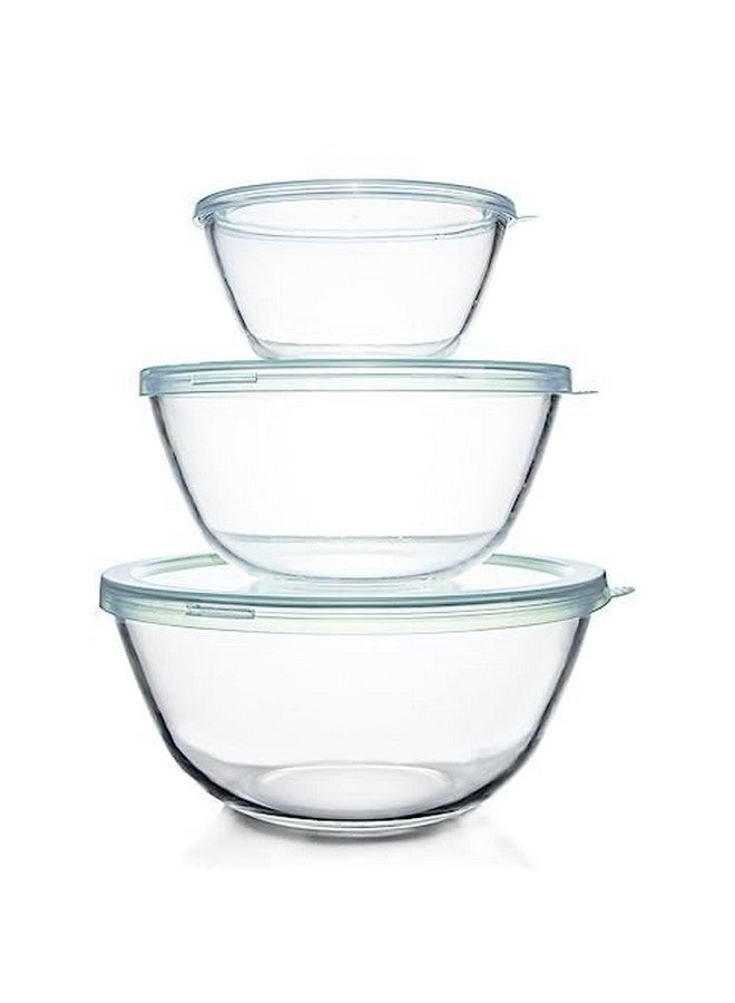 Luvan Glass Mixing Bowls with Lids Set(4.5QT, 2.7QT, 1.1QT)-Large Glass Mixing Bowls, Clear Salad Bowl for Baking, Cooking, Serving, Food Prep, 3PC Nesting Bowls for Kitchen Storage & Dishwasher Safe - Image 1