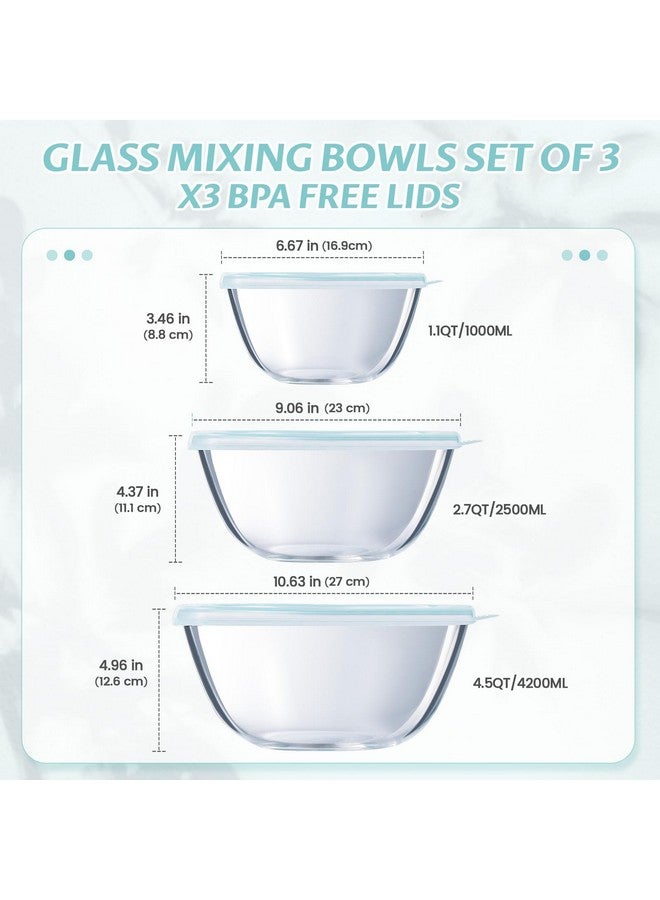 Luvan Glass Mixing Bowls with Lids Set(4.5QT, 2.7QT, 1.1QT)-Large Glass Mixing Bowls, Clear Salad Bowl for Baking, Cooking, Serving, Food Prep, 3PC Nesting Bowls for Kitchen Storage & Dishwasher Safe - Image 2