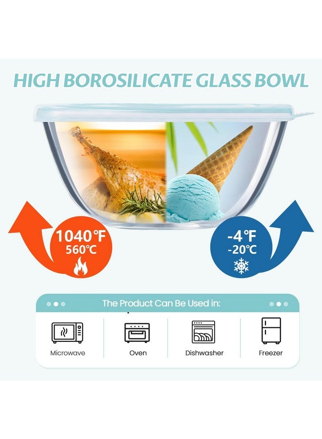 Luvan Glass Mixing Bowls with Lids Set(4.5QT, 2.7QT, 1.1QT)-Large Glass Mixing Bowls, Clear Salad Bowl for Baking, Cooking, Serving, Food Prep, 3PC Nesting Bowls for Kitchen Storage & Dishwasher Safe - Image 3