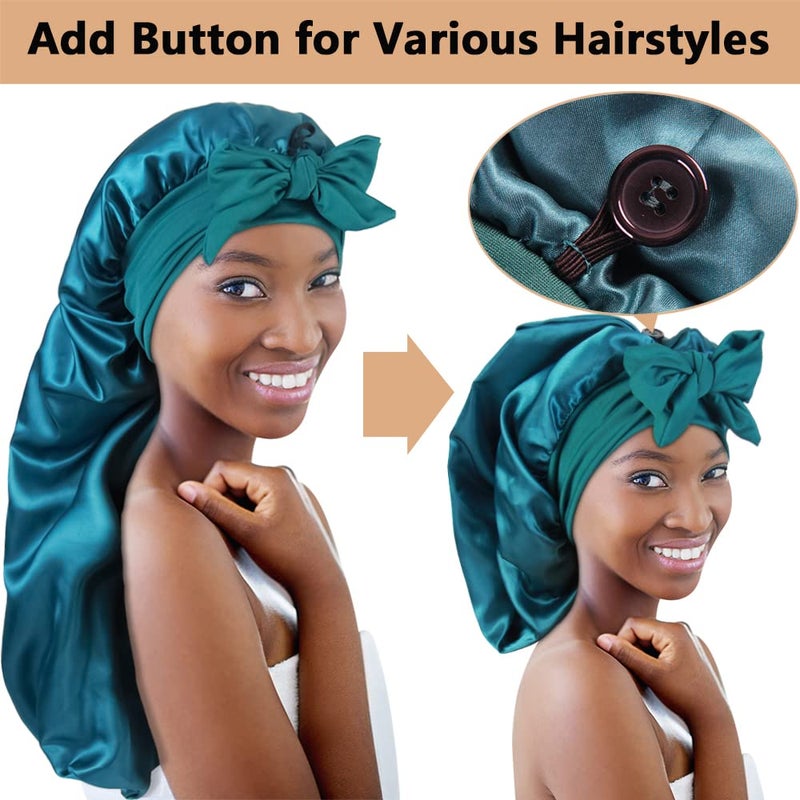 Heniho 2pcs Long Satin Bonnets with Tie Band, Large Braid Bonnet Silky Hair Cap for Locs Women Sleeping, H - Image 3