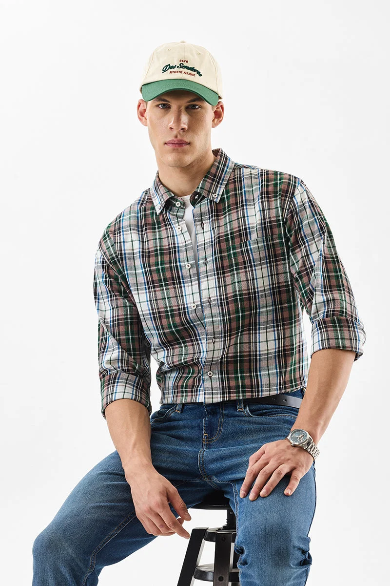 SNITCH Linen Blend Checks Regular Fit Shirt