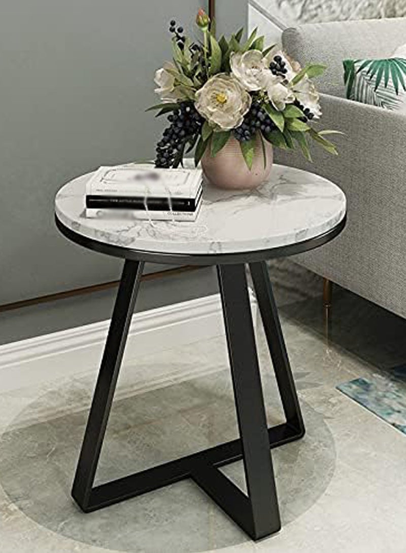 YINZUO Natural White Marble Sofa Side Table, Modern Bedside Coffee Table with Welded Black and Gold Metal Frame, No Assembly Required - Image 1
