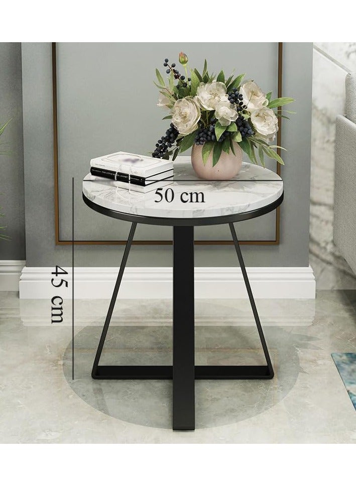 YINZUO Natural White Marble Sofa Side Table, Modern Bedside Coffee Table with Welded Black and Gold Metal Frame, No Assembly Required - Image 2