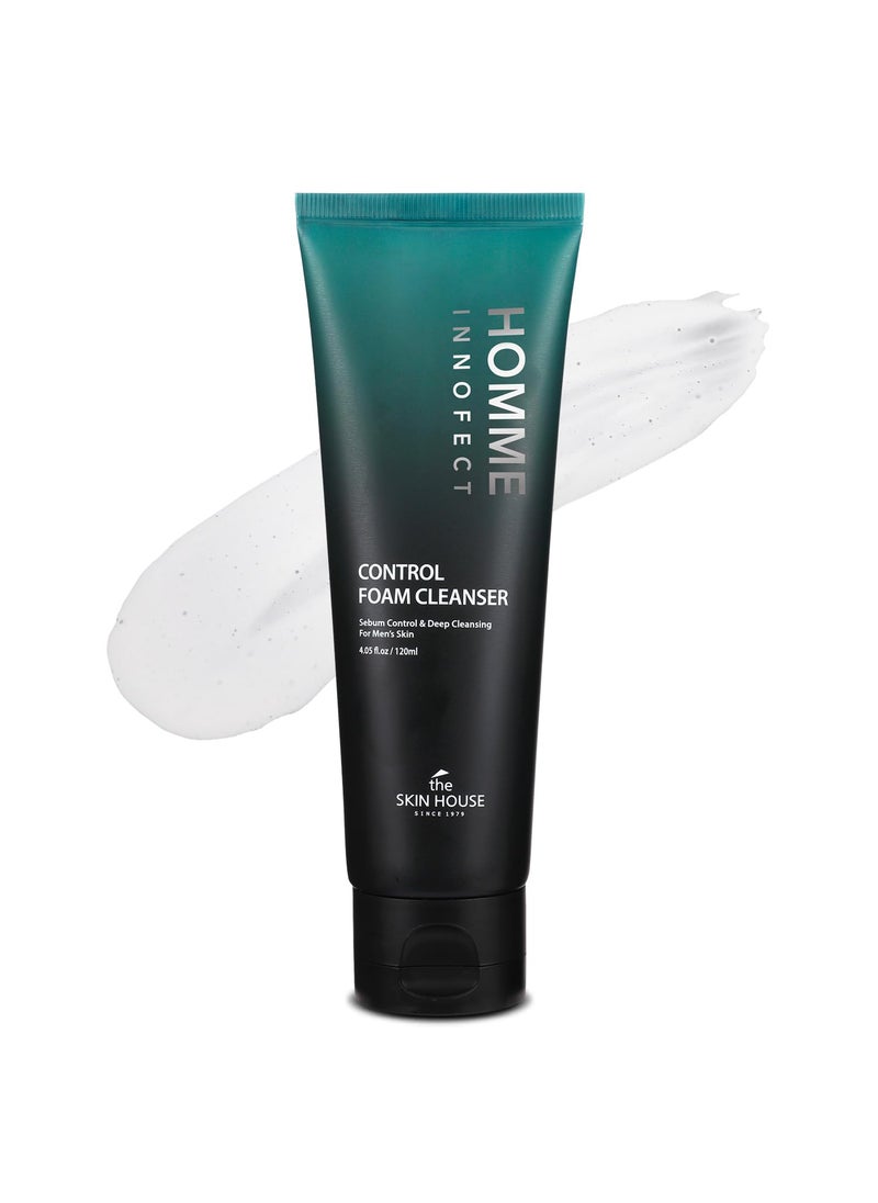 THE SKIN HOUSE - The Skin House Homme Innofect Control Foam Cleanser for Men 405 floz l Oily Skin Cleanser l Deep Cleansing Pore Minimizer l Korean Skin Care Facial Wash 120ml - Image 1