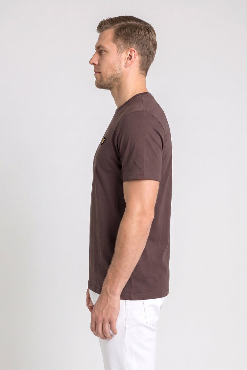 Lyle & Scott Men Crew Neck Short Sleeve Embroidered Logo T-Shirt, Brown - Image 3