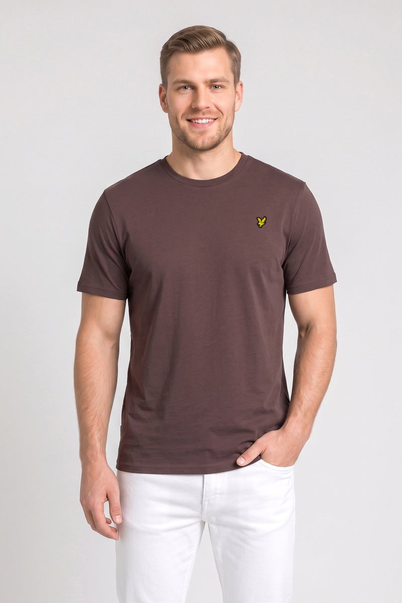 Lyle & Scott Men Crew Neck Short Sleeve Embroidered Logo T-Shirt, Brown - Image 1