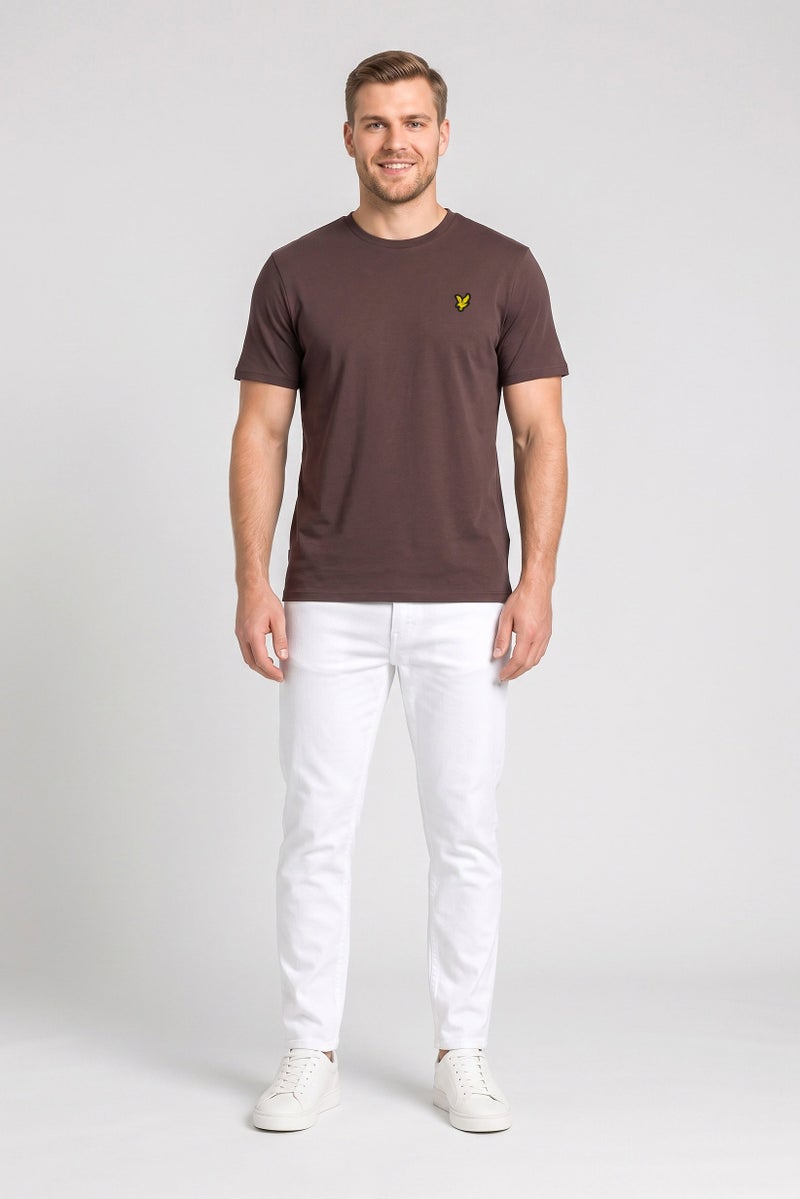 Lyle & Scott Men Crew Neck Short Sleeve Embroidered Logo T-Shirt, Brown - Image 2