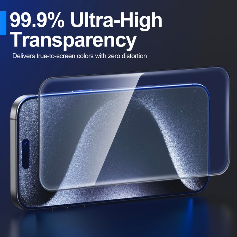 Ailun حماية شاشة أيلون 3 عبوات لجهاز آيفون 15 برو ماكس [6.7 بوصة] + 3 عبوات لحماية عدسة الكاميرا مع إطار تركيب، حماية المستشعر، متوافق مع الجزيرة الديناميكية، زجاج مقسى صديق للحافظة - Image 3