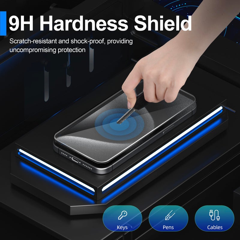 Ailun حماية شاشة أيلون 3 عبوات لجهاز آيفون 15 برو ماكس [6.7 بوصة] + 3 عبوات لحماية عدسة الكاميرا مع إطار تركيب، حماية المستشعر، متوافق مع الجزيرة الديناميكية، زجاج مقسى صديق للحافظة - Image 2