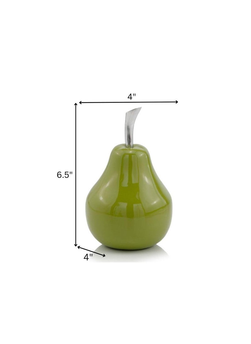 Modern Day Accents Modern Day Accents 3963 Peral Verde Small Green Pear  Fruit Decor  Gifts  Tabletop  Green Home Decor Centerpiece  Room Decor  Office Desk Decor  Green with Silver Stem  Sculpture  4"" L x 4"" W x 6.5"" H  - Image 2