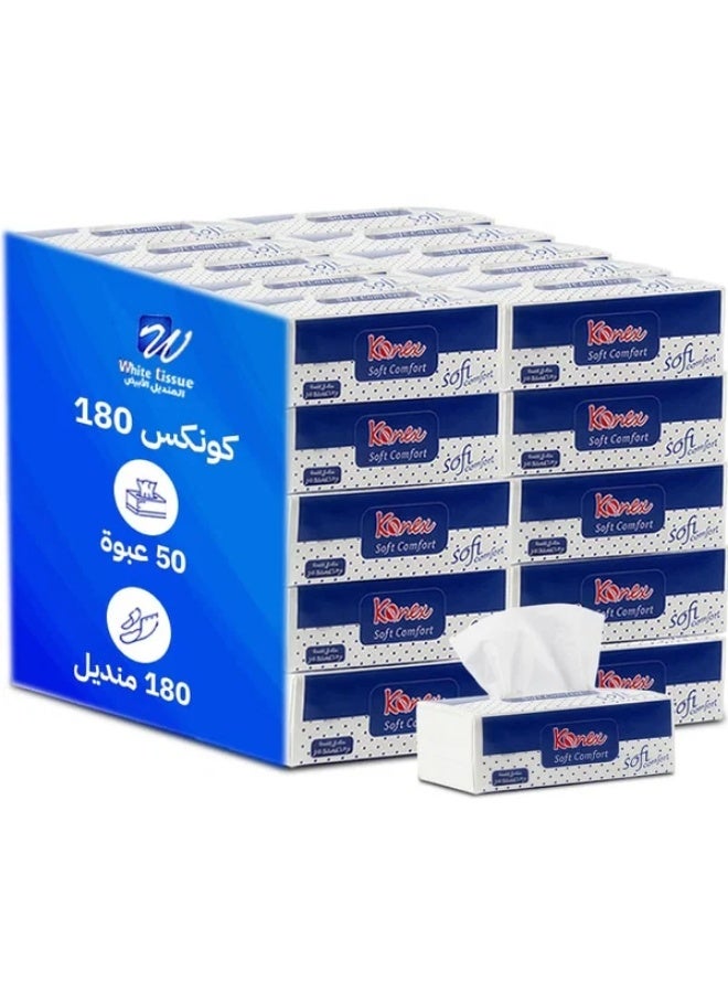 Tissue Pack, 50 Packs, 180 Tissues Per Pack