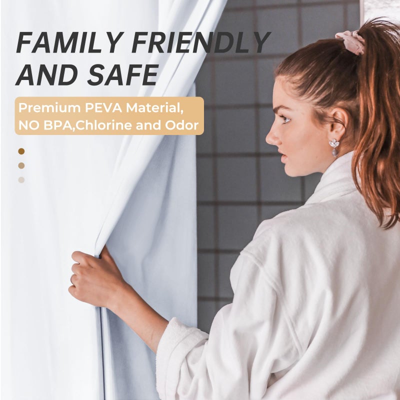 AmazerBath Plastic Shower Curtain 84 Inches Long, 72 x 84 White Weighted Extra Long Shower Curtain, PEVA Heavy Duty Tall Bathroom Curtains with 3 Big Clear Weighted Stones and 12 Grommet Holes - Image 3