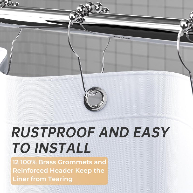 AmazerBath Plastic Shower Curtain 84 Inches Long, 72 x 84 White Weighted Extra Long Shower Curtain, PEVA Heavy Duty Tall Bathroom Curtains with 3 Big Clear Weighted Stones and 12 Grommet Holes - Image 5