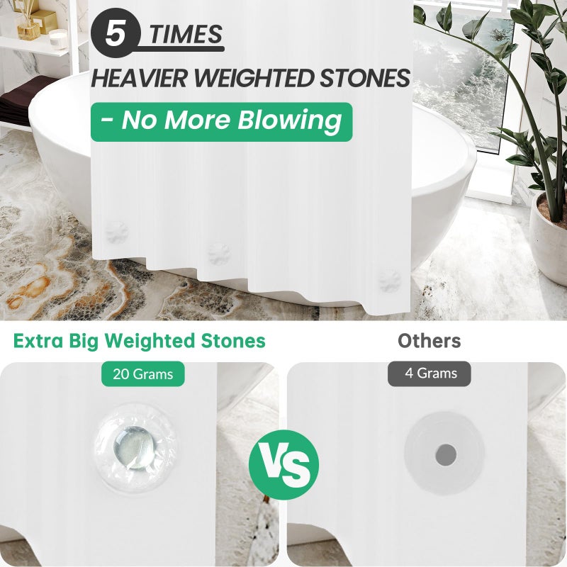 AmazerBath Plastic Shower Curtain 84 Inches Long, 72 x 84 White Weighted Extra Long Shower Curtain, PEVA Heavy Duty Tall Bathroom Curtains with 3 Big Clear Weighted Stones and 12 Grommet Holes - Image 2
